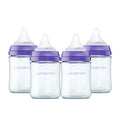 Lansinoh Anti-Colic Glass Baby Bottles, 150 ml (5 oz), 4 Count, Purple Collar