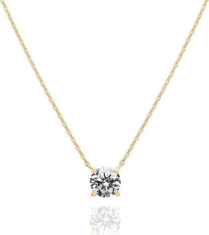 PAVOI 14K Gold Plated CZ Solitaire Choker Necklace