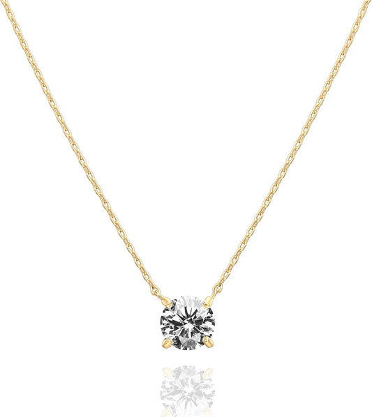 PAVOI 14K Gold Plated CZ Solitaire Choker Necklace