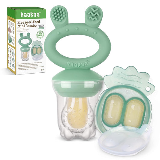 haakaa Silicone Fruit Feeder and Mini Freezer Nibble Tray Combo, Pea Green