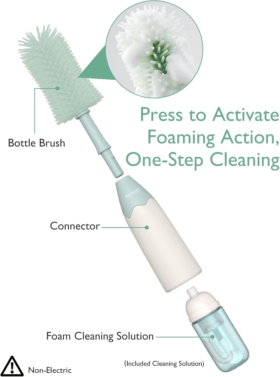Momcozy Baby Bottle Brush Kit, Push-Press Foam Design, Green - view 2