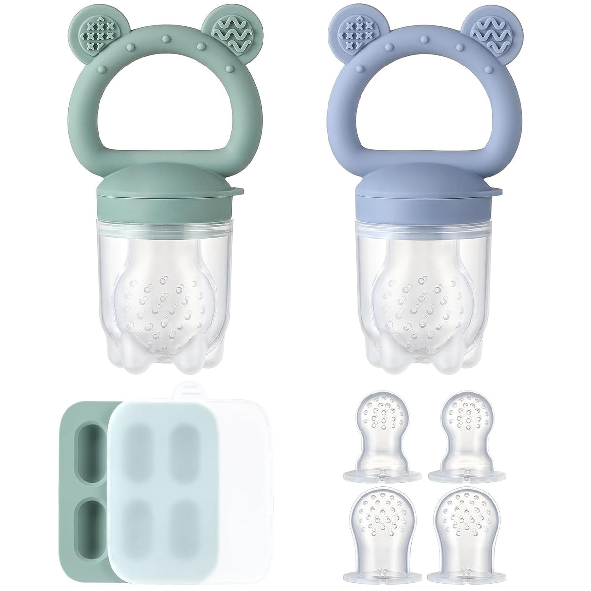 POIKSHARK 2 Pack Silicone Baby Fruit Feeder with Freezer Tray