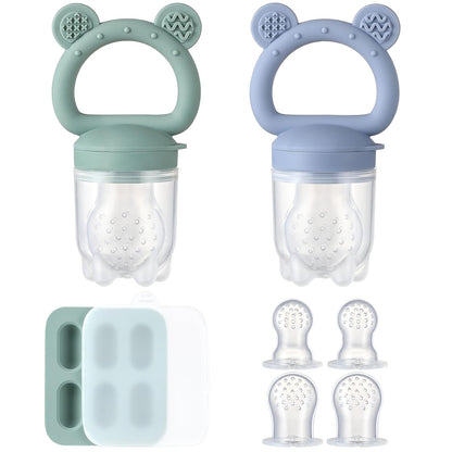POIKSHARK 2 Pack Silicone Baby Fruit Feeder with Freezer Tray