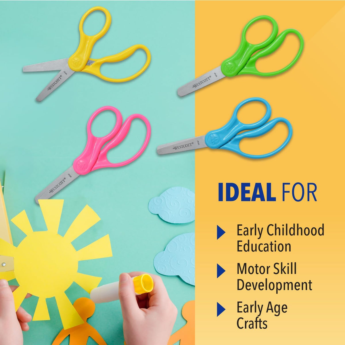 Westcott 5 Inch Hard Handle Kids Scissors, Blunt, Assorted Colours, 2 Pack - view 4