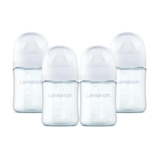 Lansinoh Anti-Colic Glass Baby Bottles 5 oz (150 ml), Extra-Slow Flow, 4 Pack