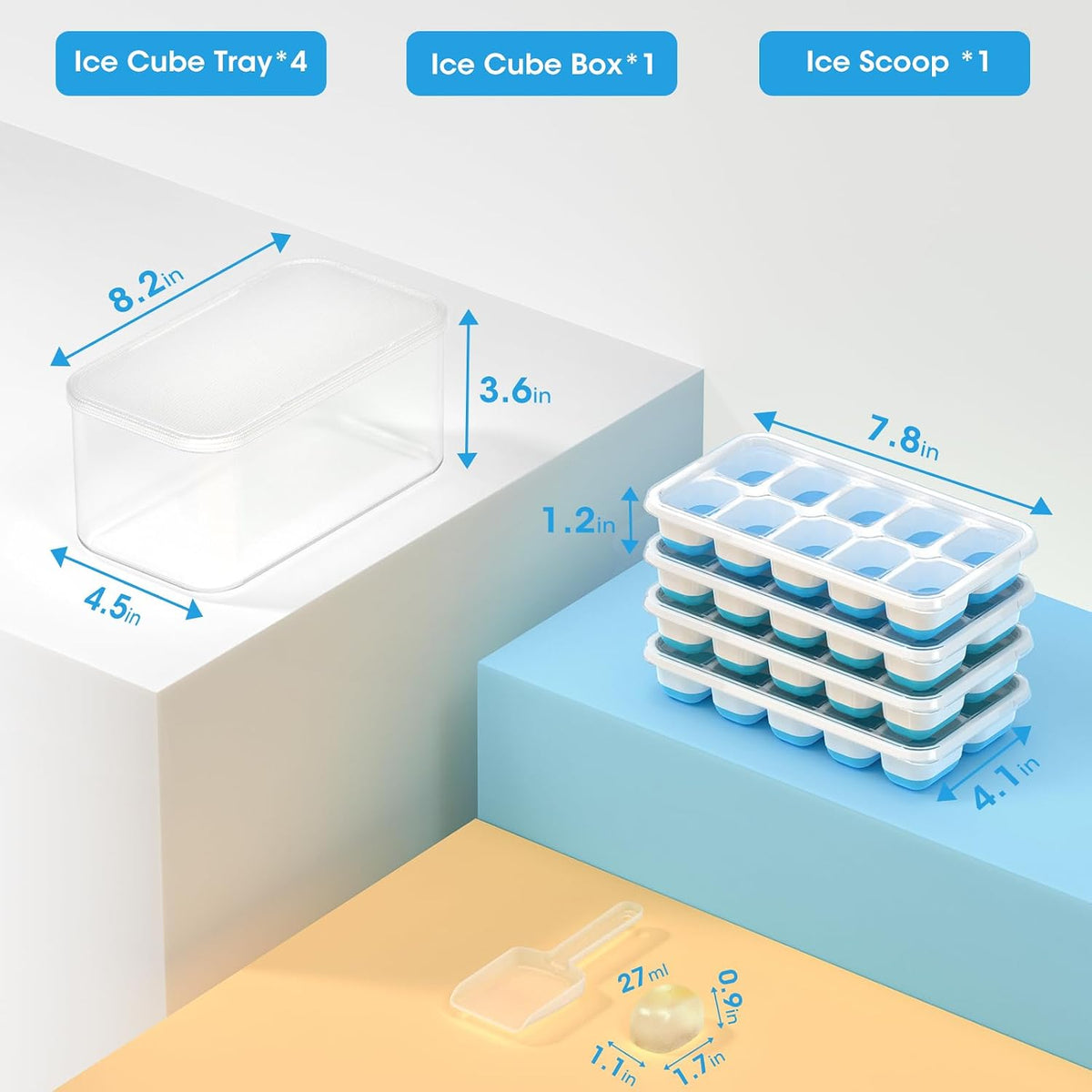 DOQAUS Silicone Ice Cube Trays with Lids and Bin, 4 Pack - view 6