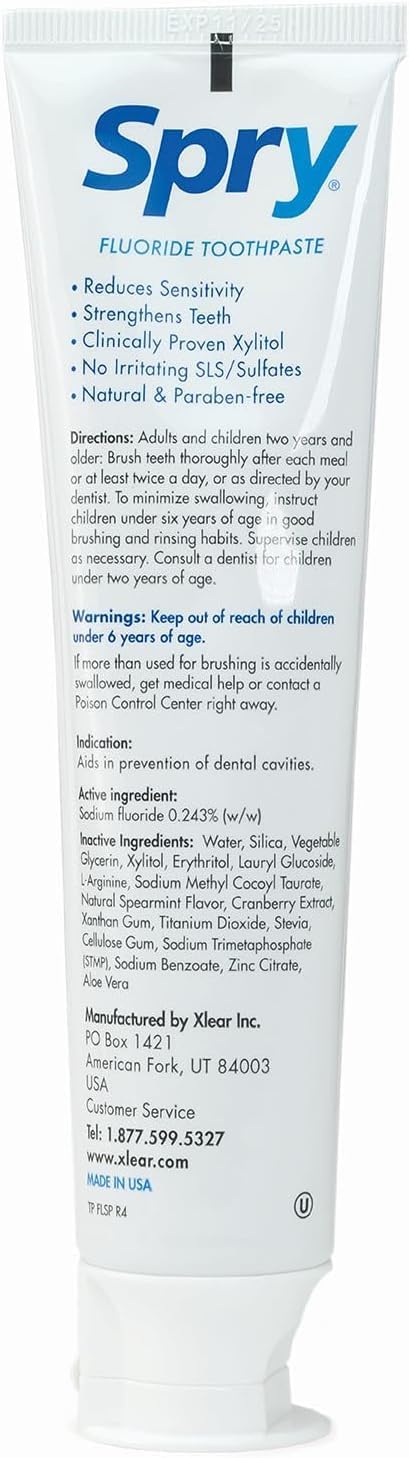 Spry Natural Xylitol Toothpaste with Fluoride Spearmint 141 g - Pack of 3 - view 4