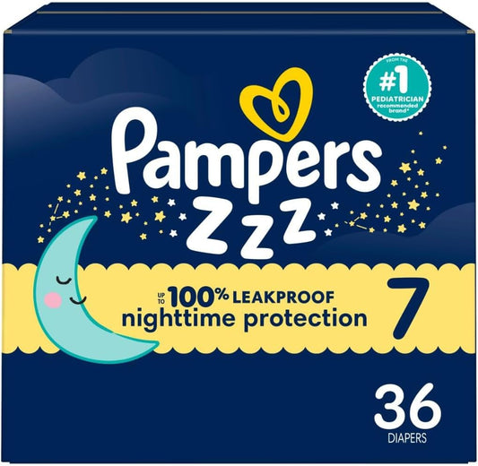 Pampers ZZZ Overnight Nappies, Size 7 (26-50 lbs), 36 Count
