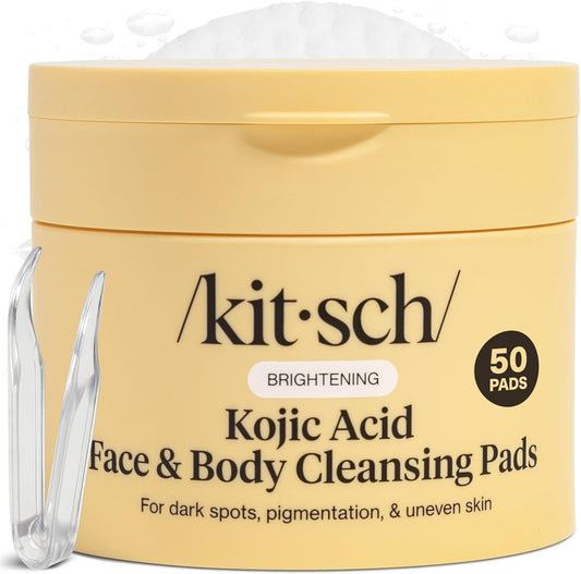 Kitsch Kojic Acid Pre-Soaked Cotton Pads for Face and Body, 50 Count