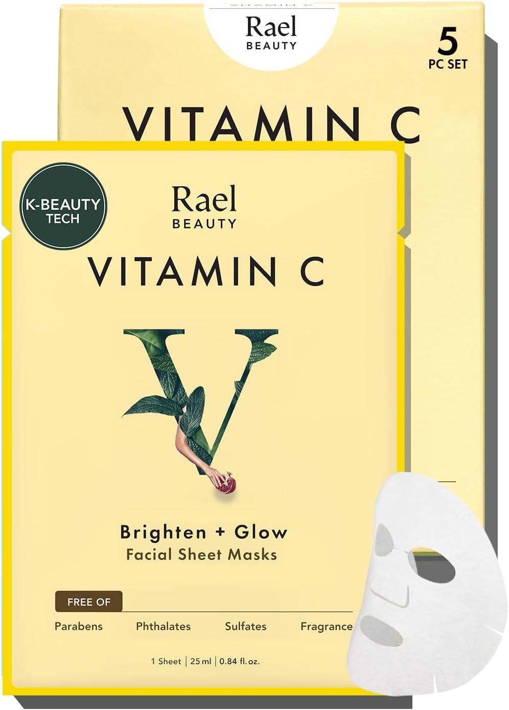 Rael Vitamin C Face Sheet Masks, Brightening & Glow, 5 Sheets