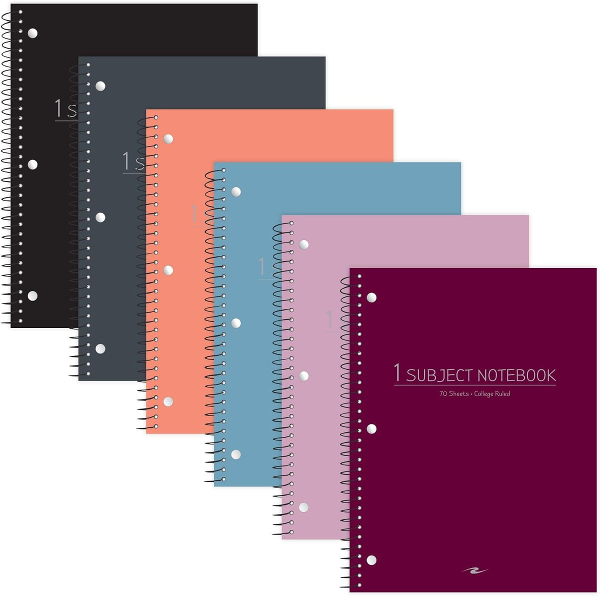 Roaring Spring College Ruled Spiral Notebook, 70 Sheets, Pack of 6