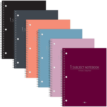 Roaring Spring College Ruled Spiral Notebook, 70 Sheets, Pack of 6