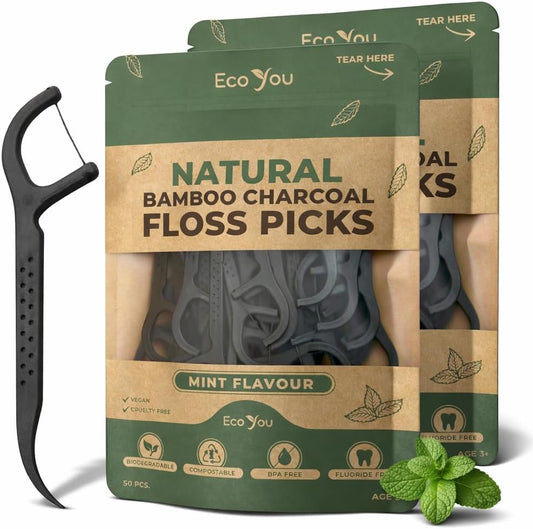 EcoYou Biodegradable Floss Picks - Mint, 100 Count (2 Pack)