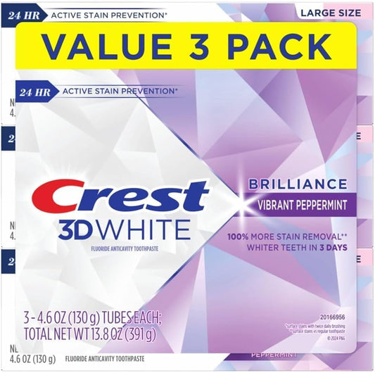 Crest 3D White Brilliance Vibrant Peppermint Toothpaste, 4.1 oz, Pack of 3