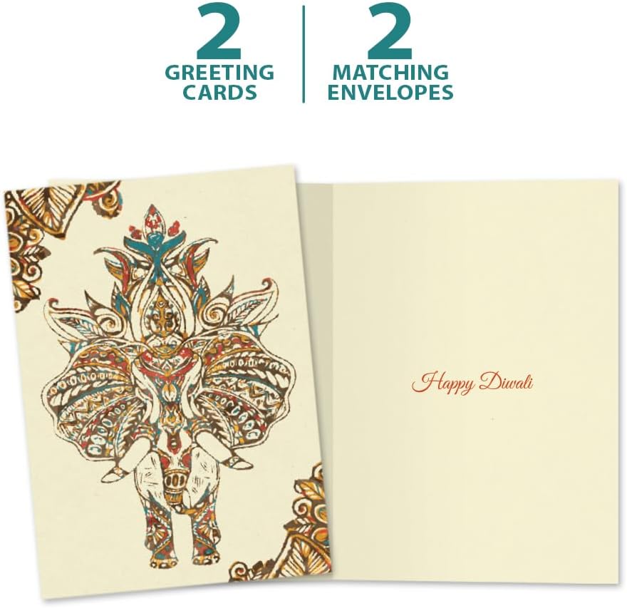 Tree-Free Greetings Diwali Cards 5 x 7 Inch, Pack of 2, Vibrant Elephants - view 6