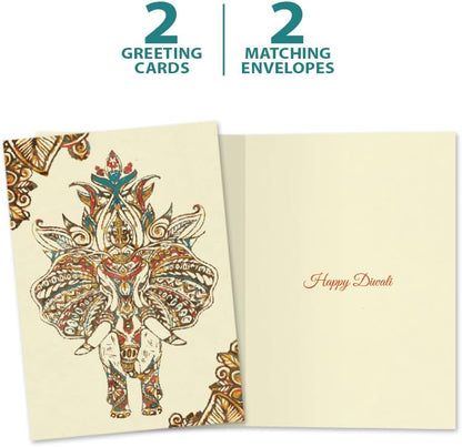 Tree-Free Greetings Diwali Cards 5 x 7 Inch, Pack of 2, Vibrant Elephants - view 6