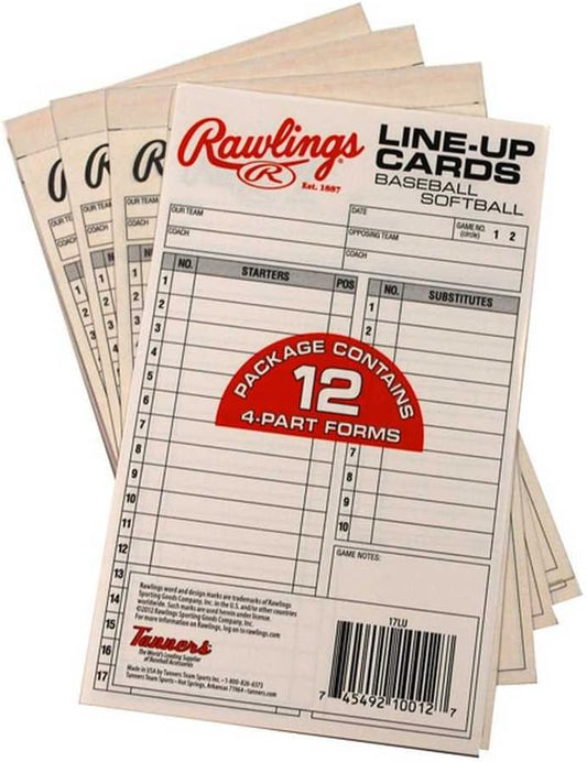 Rawlings System-17 Lineup Card Refill Pack, 12 Four-Part Cards