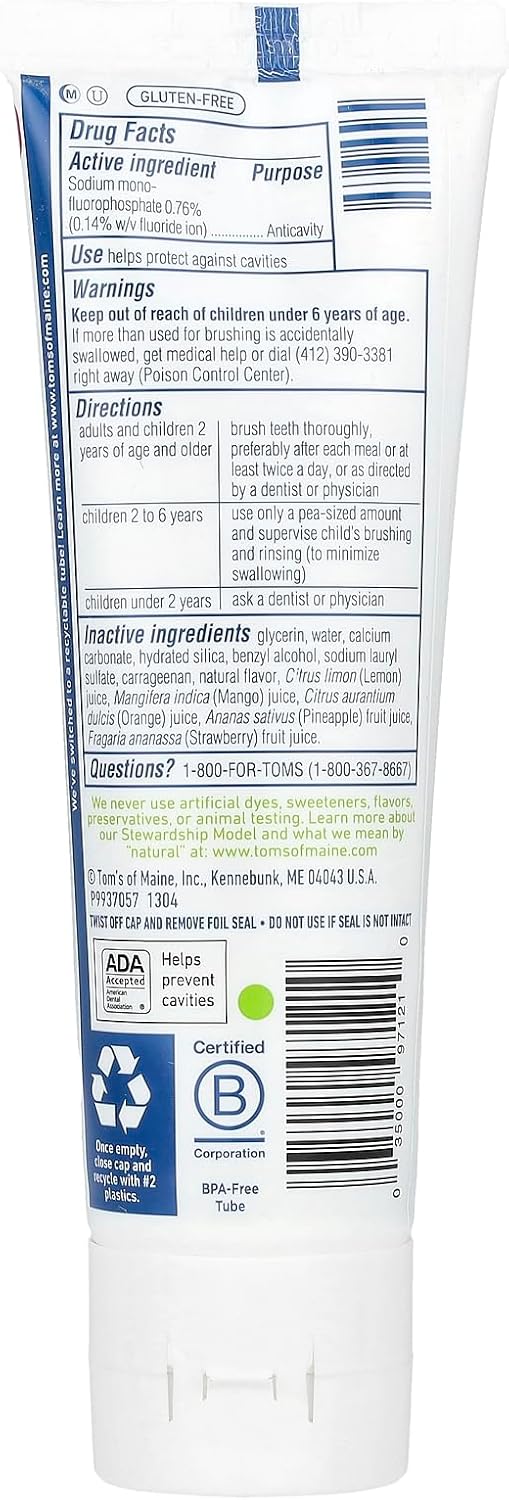 Tom's of Maine Children's Fluoride Toothpaste, Orange Mango, 144 g (5.1 oz) — alternate product view