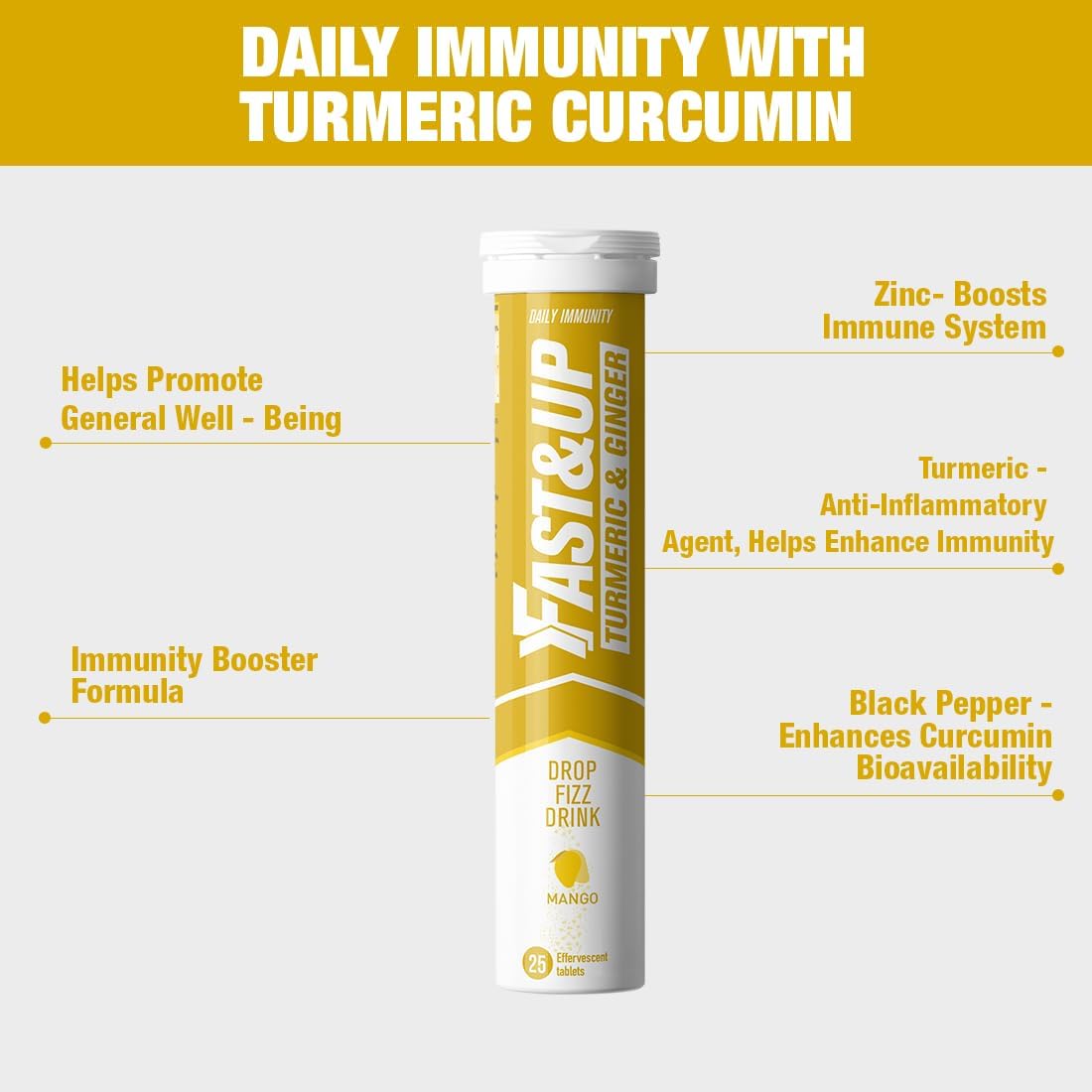 Fast&Up Turmeric & Ginger Effervescent Tablets, Mango, 25 Count - view 4