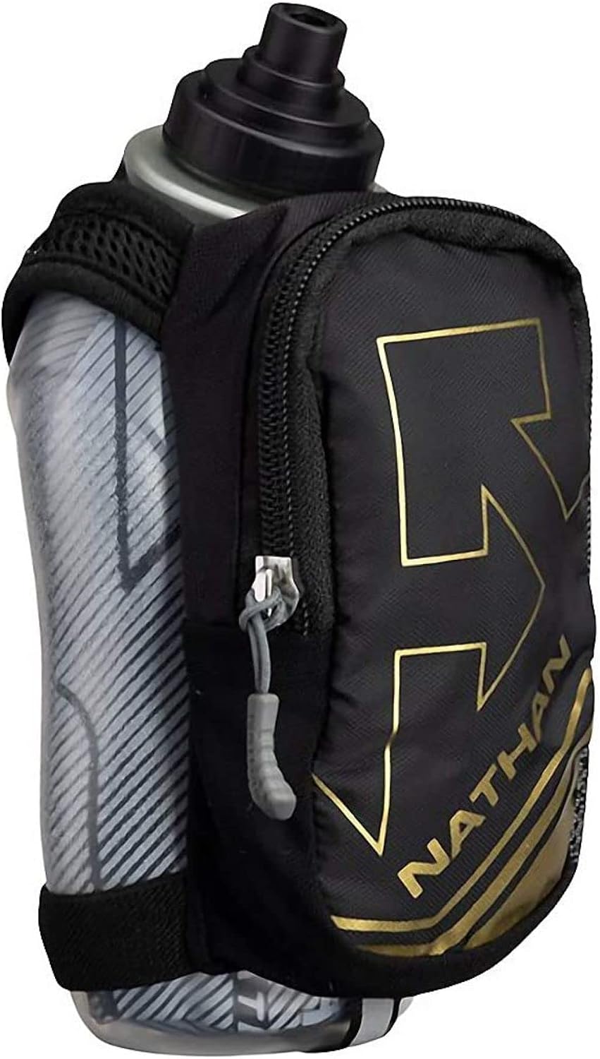 Nathan SpeedDraw Plus Insulated Flask 18 oz, Black/Metallic Gold