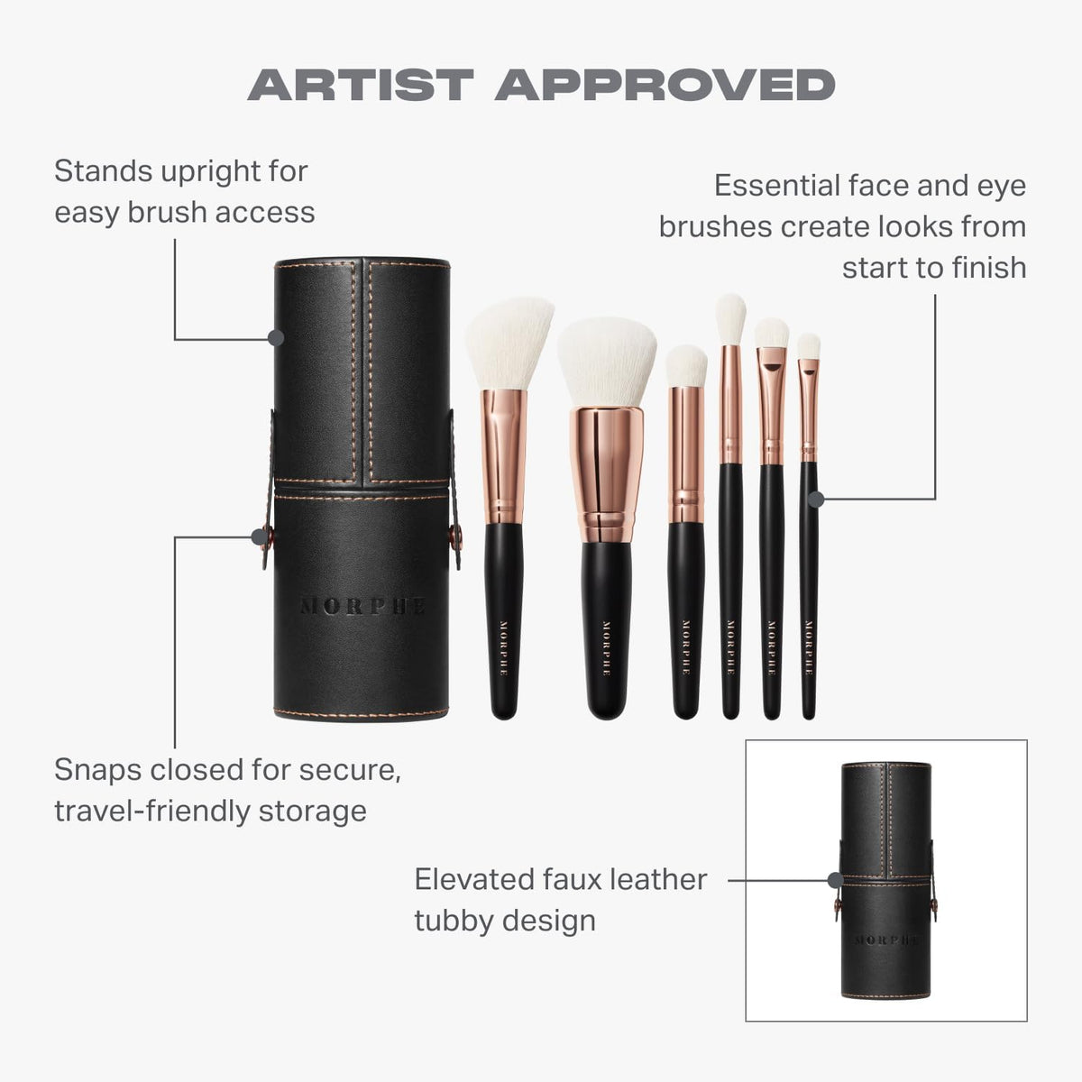 Morphe Rose Away Makeup Brush Set, 6 Piece with Travel Tubby - view 3