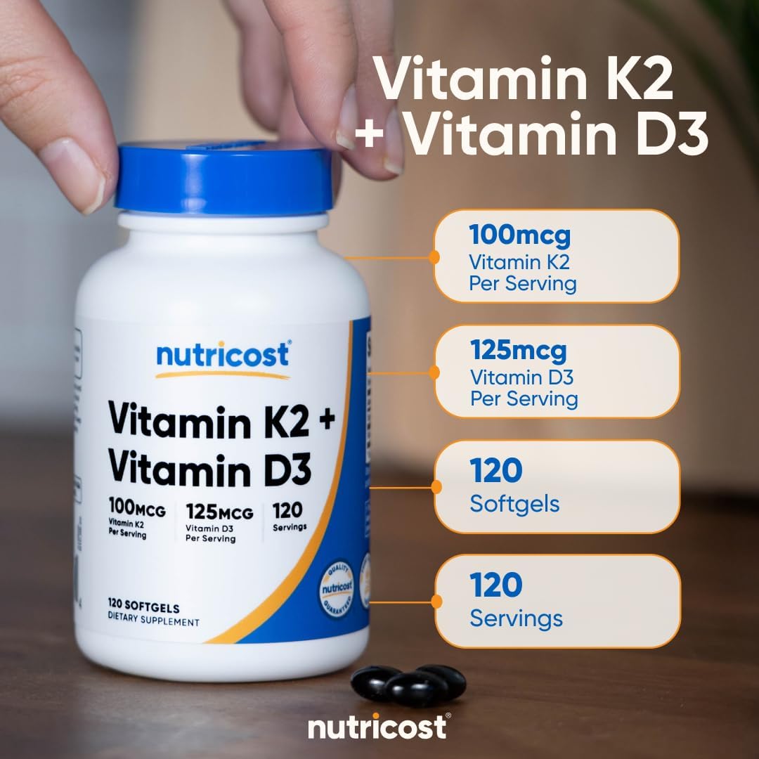 Nutricost Vitamin D3 5000 IU + K2 100 mcg (MK7), 120 Softgels - view 6