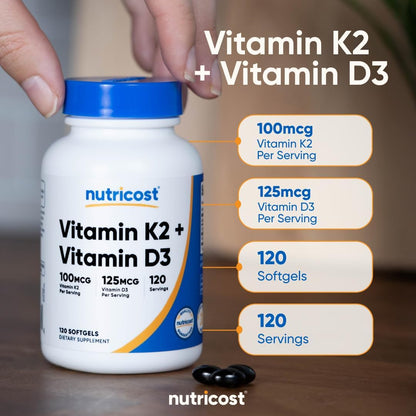 Nutricost Vitamin D3 5000 IU + K2 100 mcg (MK7), 120 Softgels - view 6