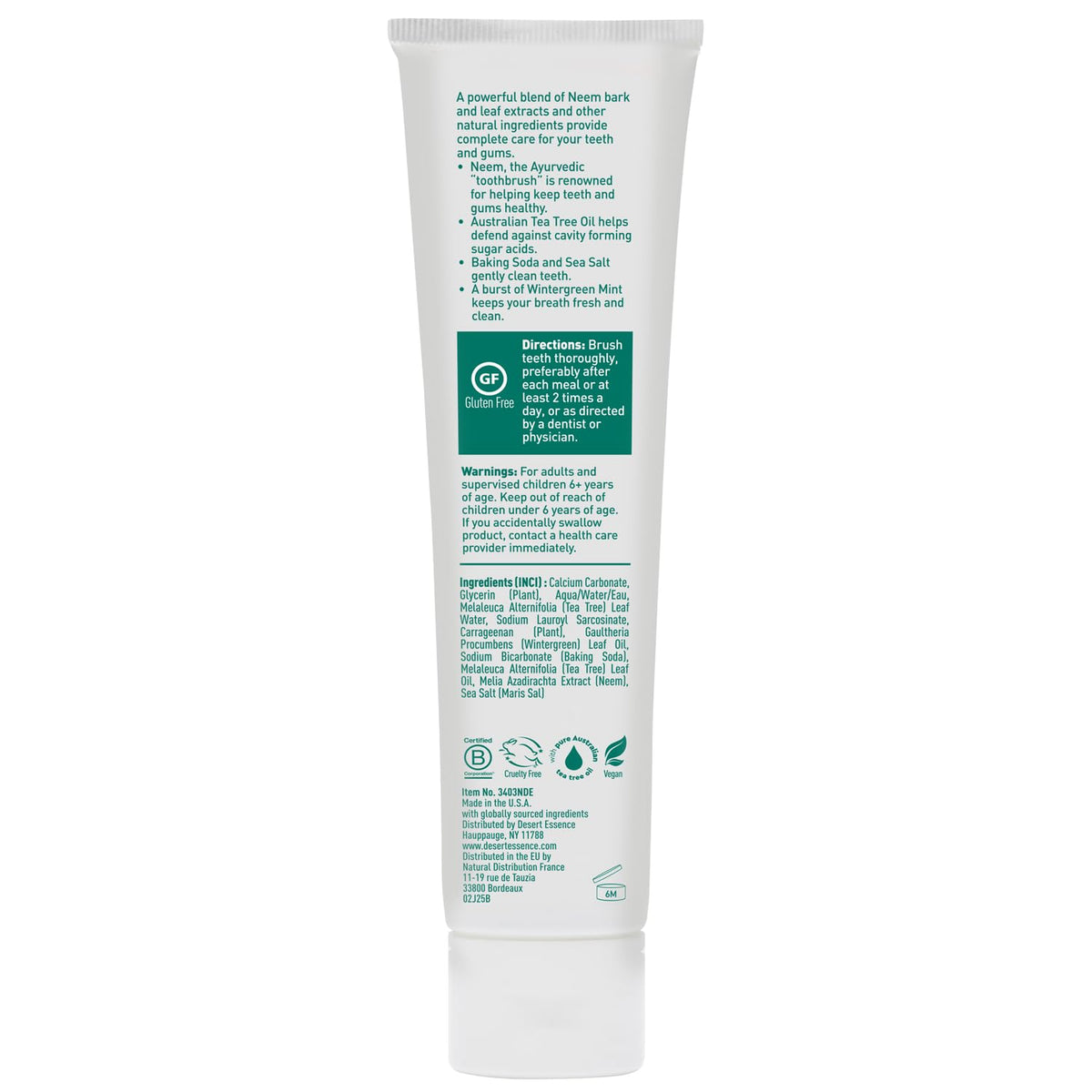 Desert Essence Natural Tea Tree Oil and Neem Toothpaste 6.25 oz (176 g) - view 2