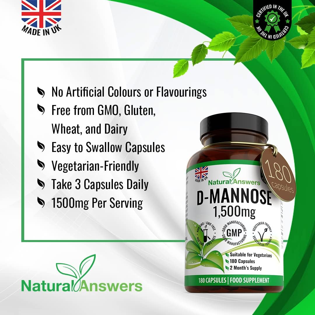 Natural Answers D-Mannose 1500 mg Vegetarian Capsules 180 Count - view 4
