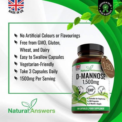 Natural Answers D-Mannose 1500 mg Vegetarian Capsules 180 Count - view 4