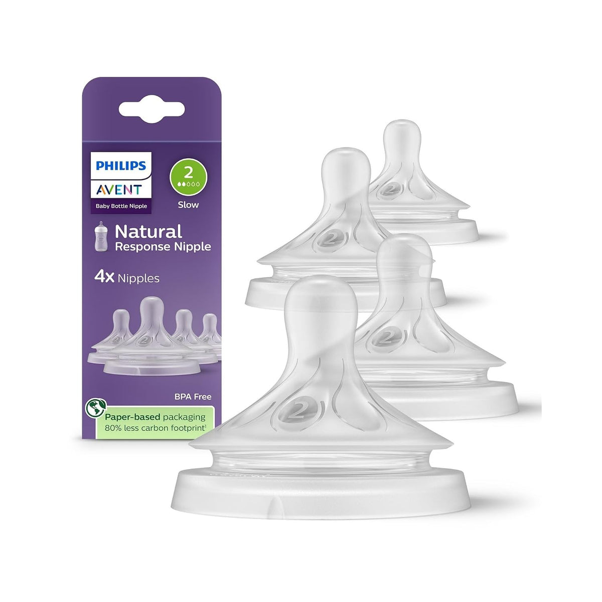 Philips Avent Natural Response Baby Bottle Teats, Slow Flow, 4 Pack