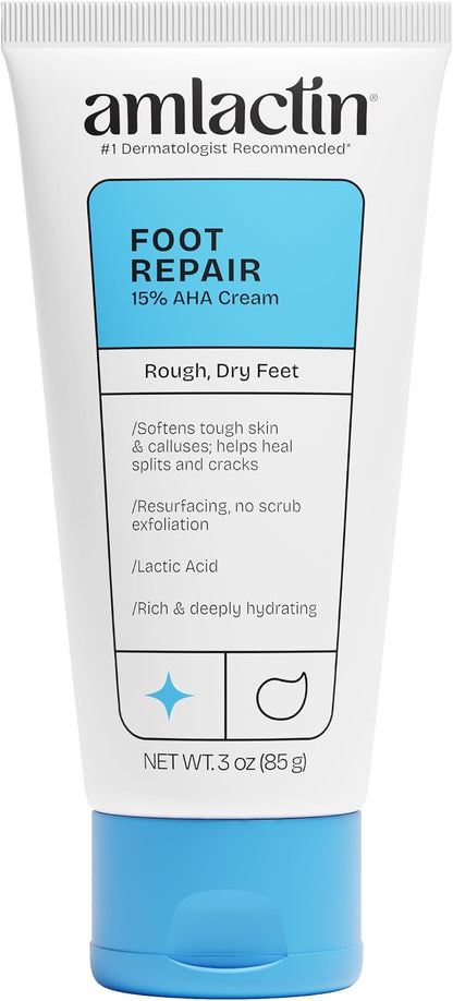 AmLactin Foot Repair Foot Cream with 15% Lactic Acid, 3 oz (85 g) Tube