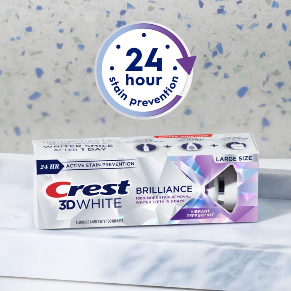 Crest Toothpaste 3D White Brilliance Vibrant Peppermint, 4.6 Oz (Pack of 3)