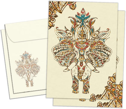 Tree-Free Greetings Diwali Cards 5 x 7 Inch, Pack of 2, Vibrant Elephants