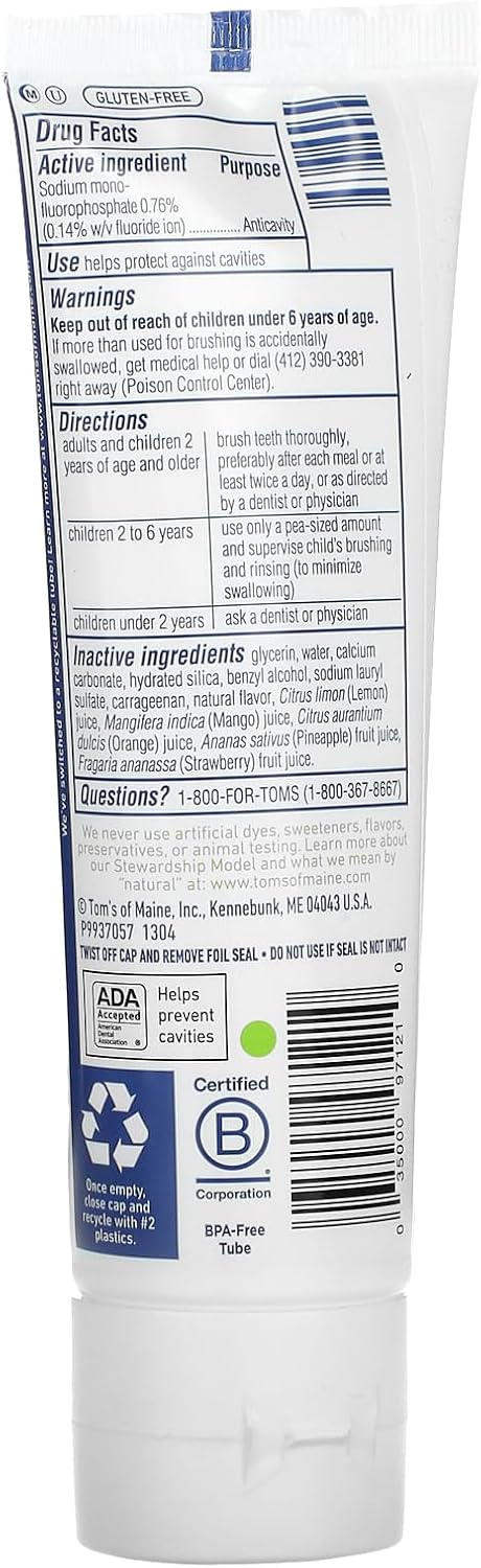 Tom's of Maine Children's Fluoride Toothpaste, Orange Mango, 144 g (5.1 oz) - view 3