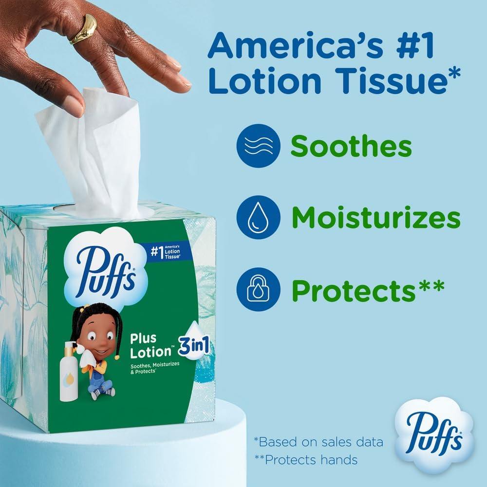 Puffs Plus Lotion Facial Tissues, 4 Family Boxes of 124 - view 3