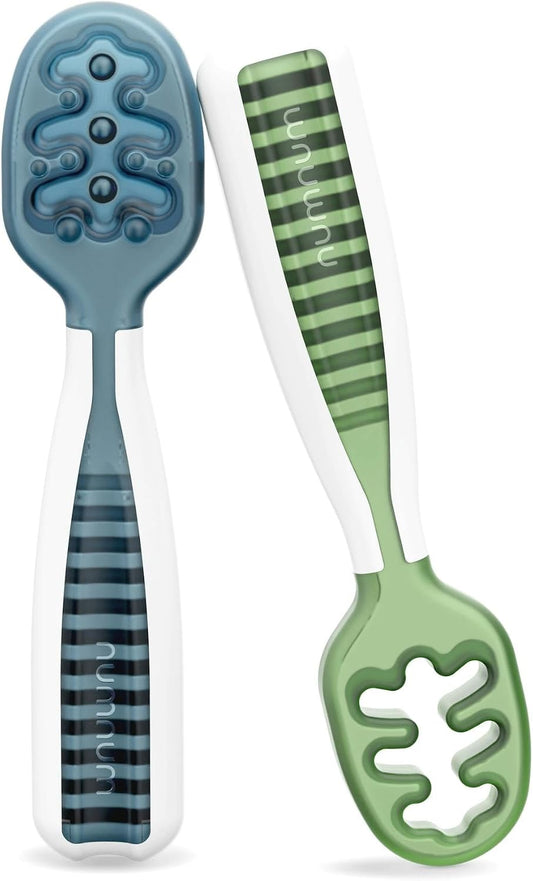 NumNum Baby Spoons for Self Feeding, 6 Months+, 2 Pack Blue/Green