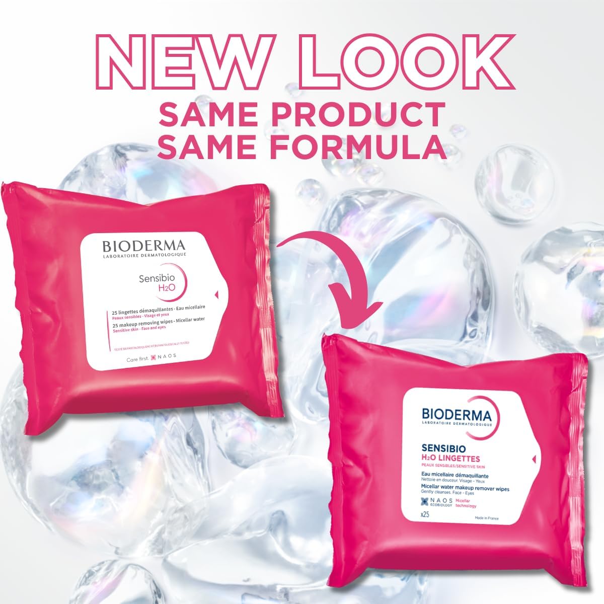 Bioderma Sensibio H2O Micelle Solution Make-Up Removing Wipes, 25 Count — alternate product view