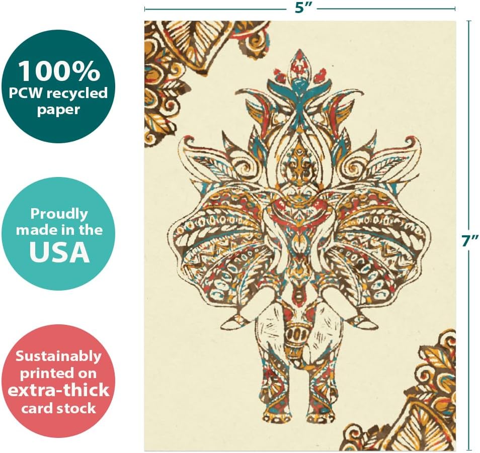 Tree-Free Greetings Diwali Cards 5 x 7 Inch, Pack of 2, Vibrant Elephants - view 3