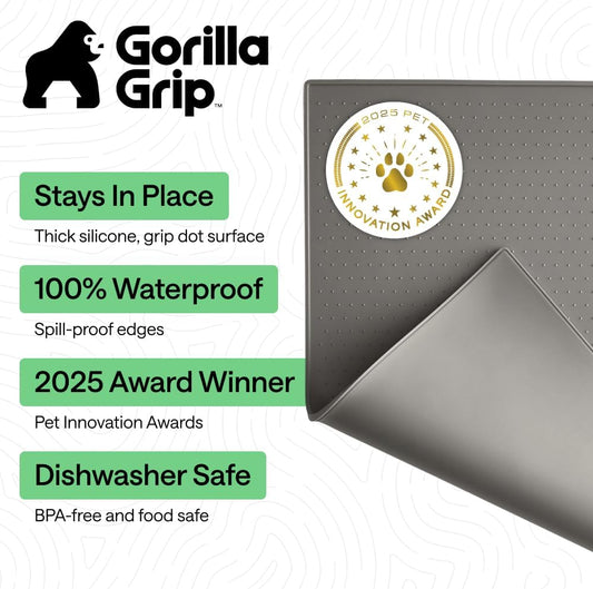Gorilla Grip Waterproof Silicone Pet Food Mat, 18.5 x 11.5 Inches, Grey - view 2