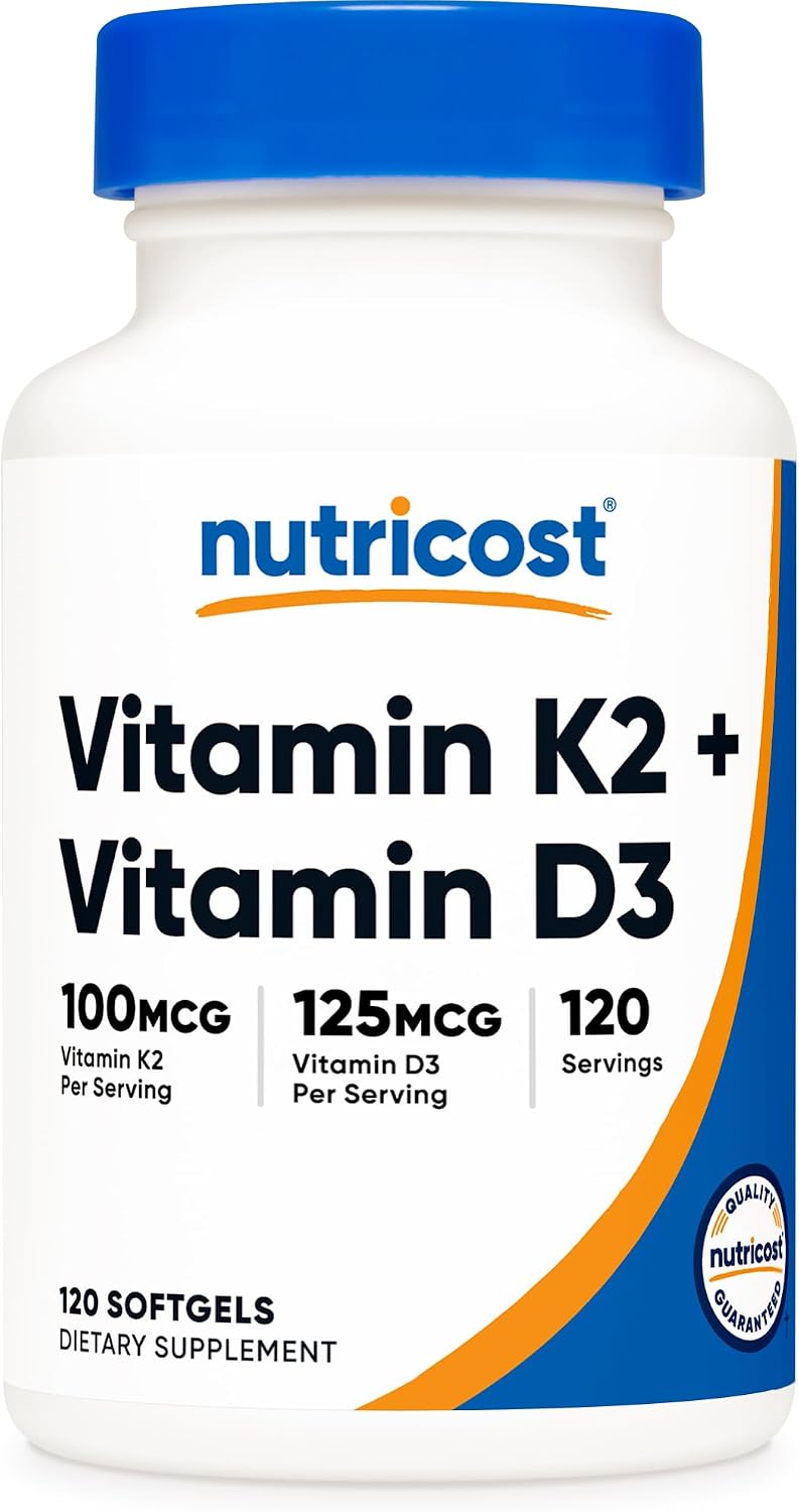 Nutricost Vitamin D3 5000 IU + K2 100 mcg (MK7), 120 Softgels — product view