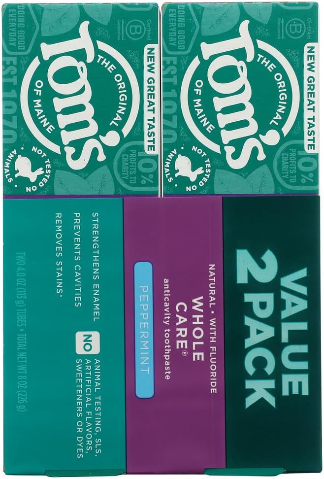 Tom's of Maine Whole Care Fluoride Toothpaste, Peppermint, 4 oz, Pack of 2 — product view