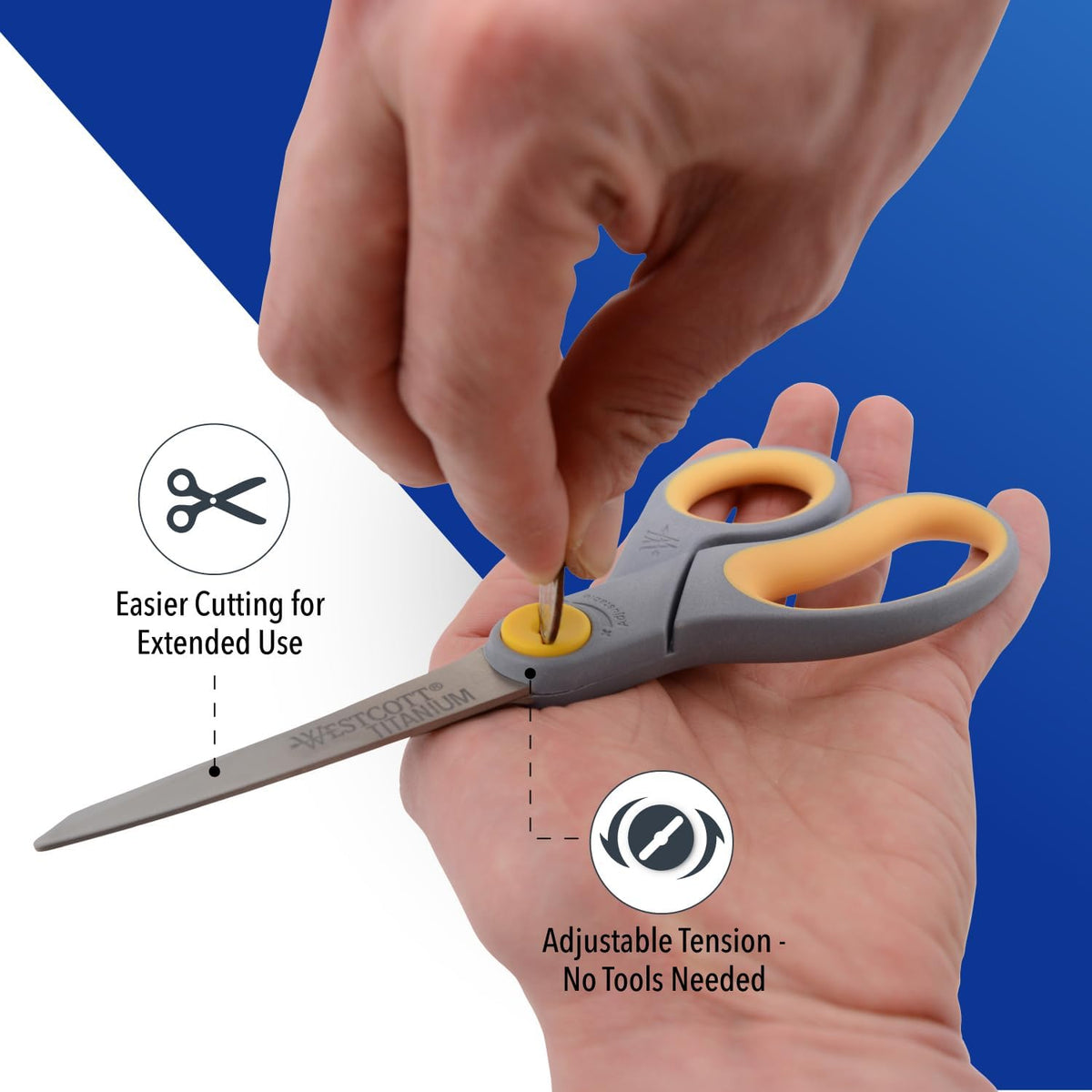 Westcott 8-Inch Titanium-Bonded Scissors with Adjustable Glide, Gray/Yellow - view 3