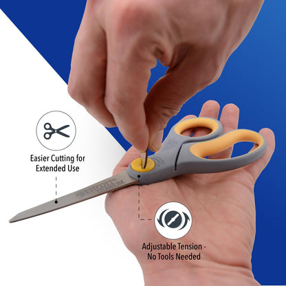 Westcott 8-Inch Titanium-Bonded Scissors with Adjustable Glide, Gray/Yellow - view 3
