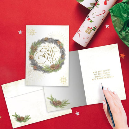 Tree-Free Greetings Christmas Cards 5 x 7 Inch, Pack of 12, Winter Pine Wreath - view 2