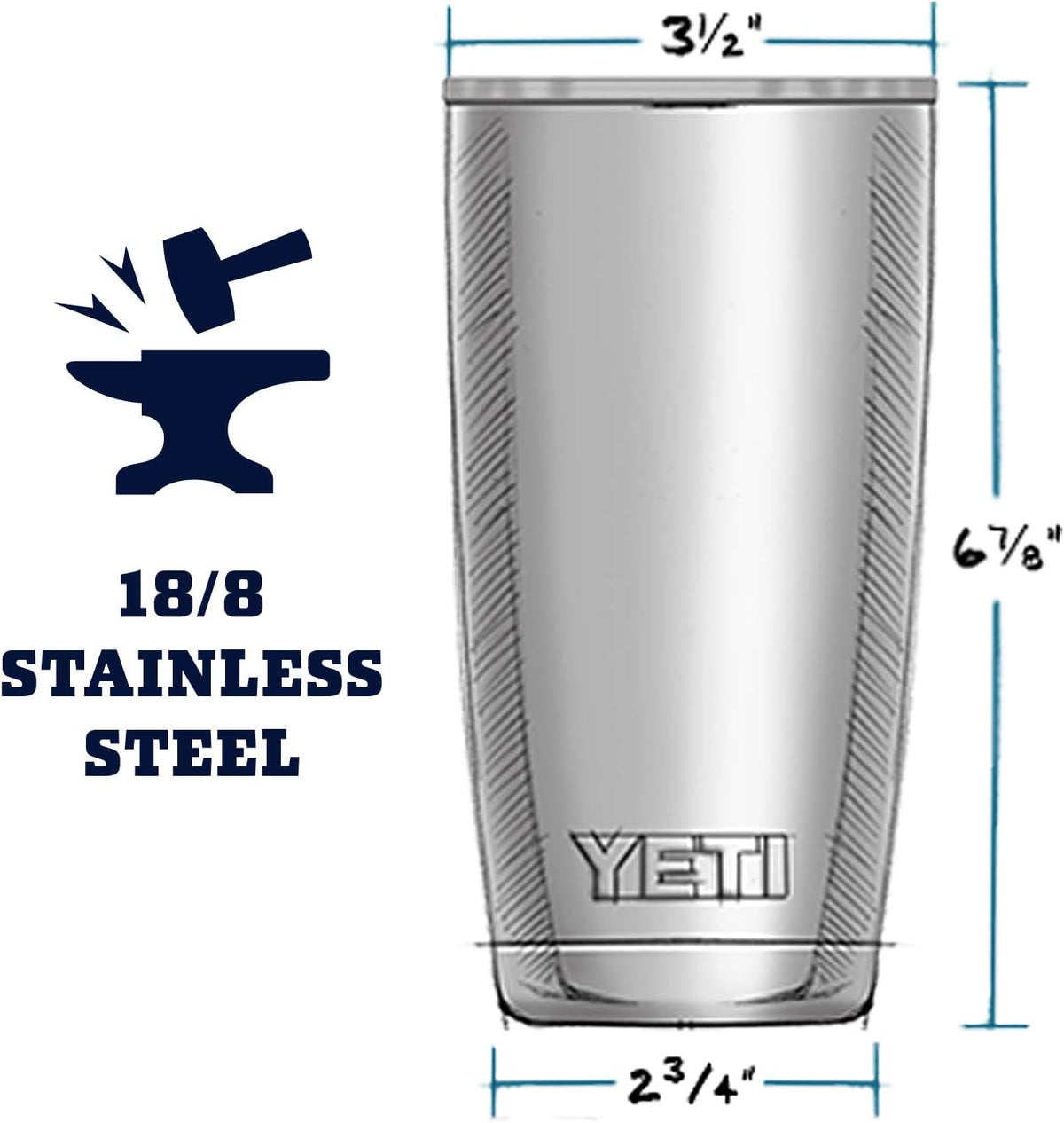 YETI Rambler 20 oz Tumbler, Stainless Steel, MagSlider Lid, Black — alternate product view
