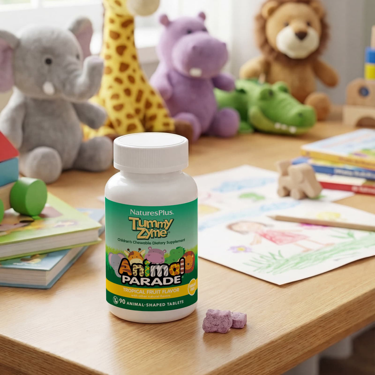 NaturesPlus Animal Parade Tummy Zyme, Tropical Fruit, 90 Animal-Shaped Tablets - view 5