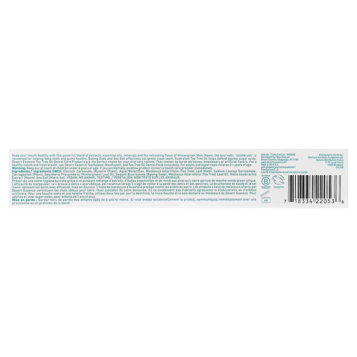 Desert Essence Tea Tree Oil & Neem Toothpaste, Wintergreen, 176 g - view 3