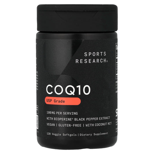 Sports Research CoQ10 USP Grade with BioPerine, 100 mg, 120 Veggie Softgels