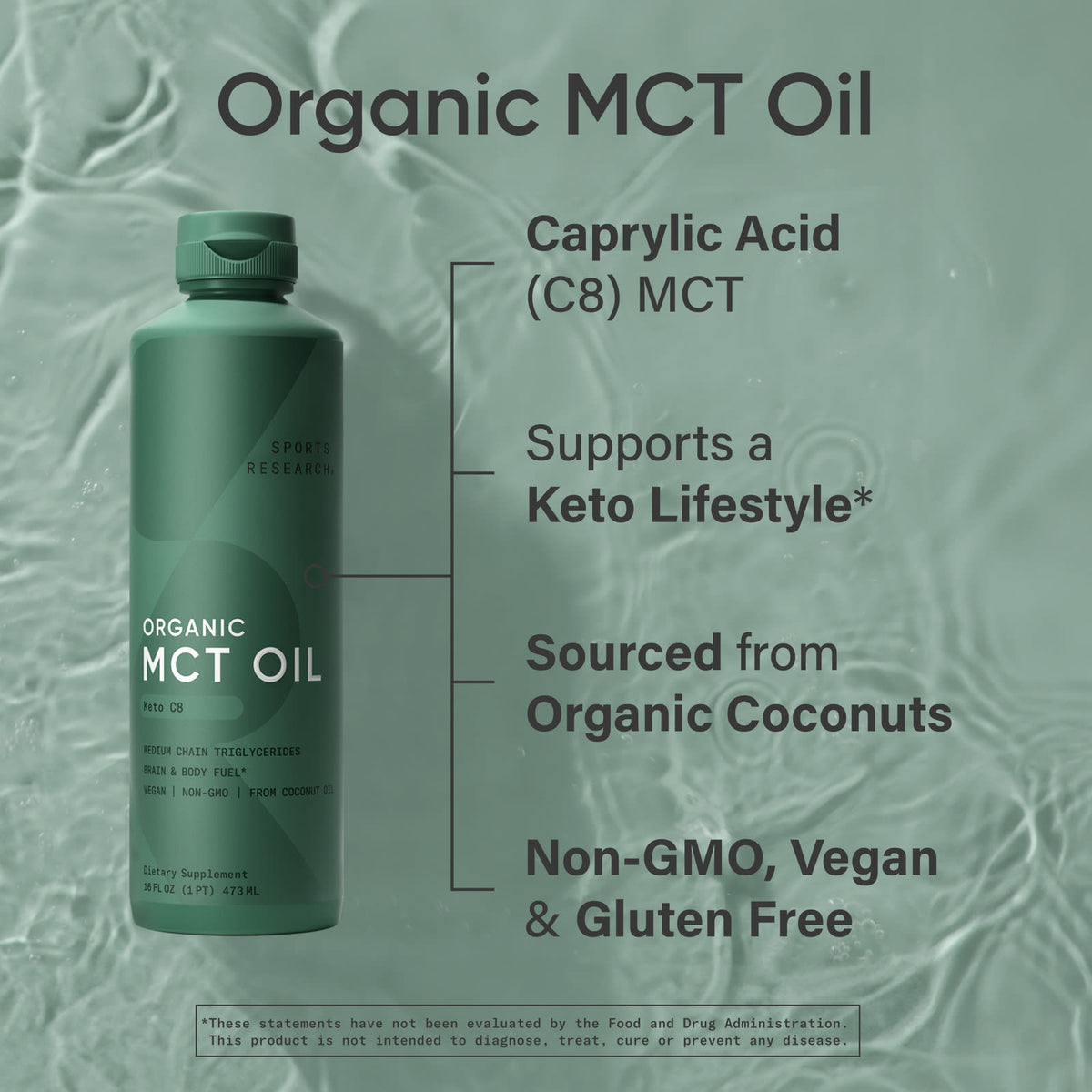 Sports Research Organic MCT Oil Keto C8, 473 ml (16 fl oz) - view 4